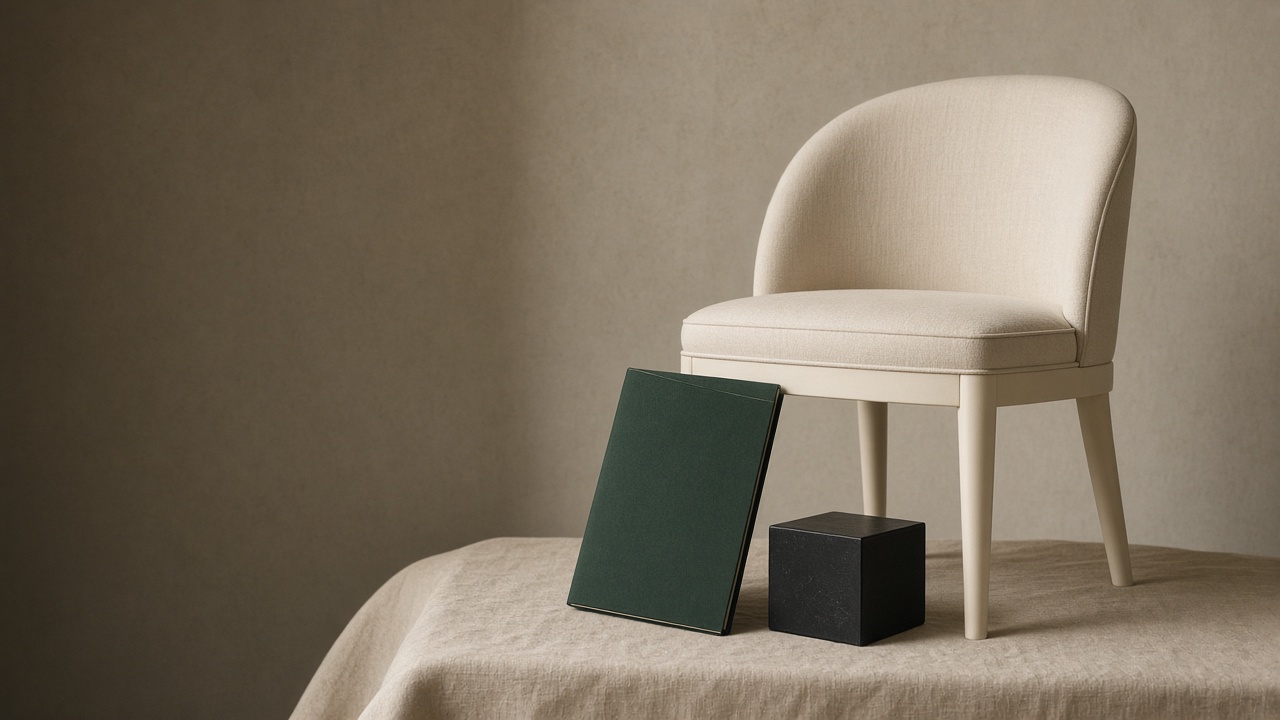 An empty chair, a black nameplate, and a green folder.